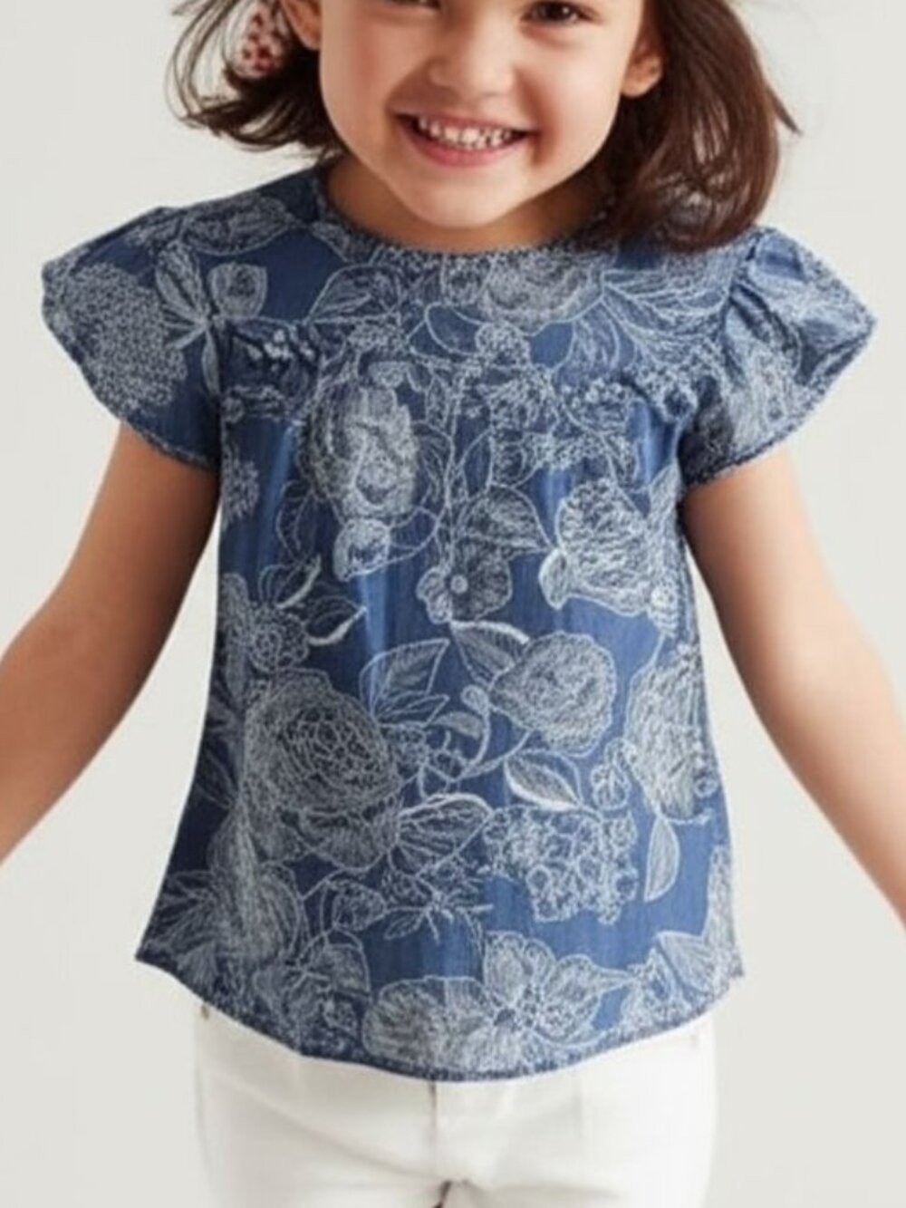 Gap Kids Blue White Floral Striped Relaxed Blouse Size Medium 8
